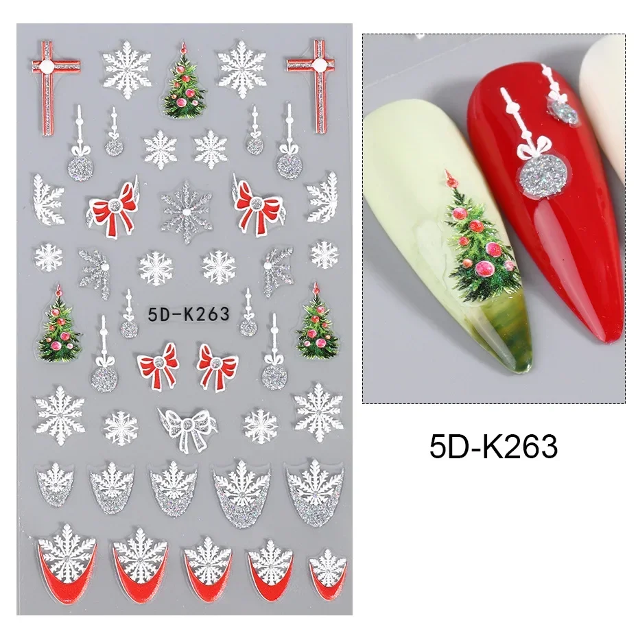 Pegatinas navideñas de copos de nieve en relieve 5D, calcomanías de dibujos animados de Papá Noel, calcomanías de manicura DIY, puntas de aluminio