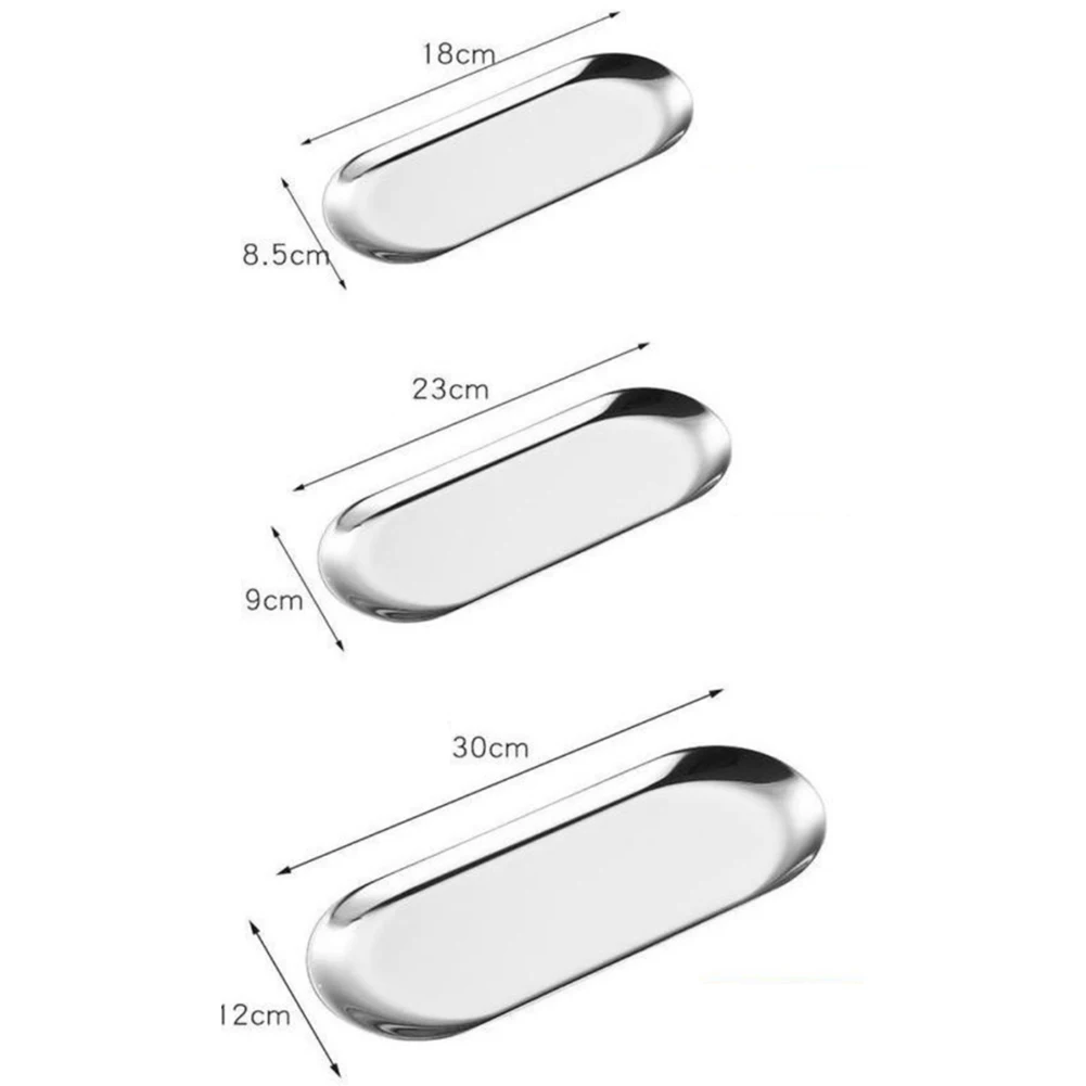 Stainless Steel Oval Tray For Displaying And Organizing For Tea Items Fruit Snacks Cosmetics Supplies Jewelry On Home Surfaces