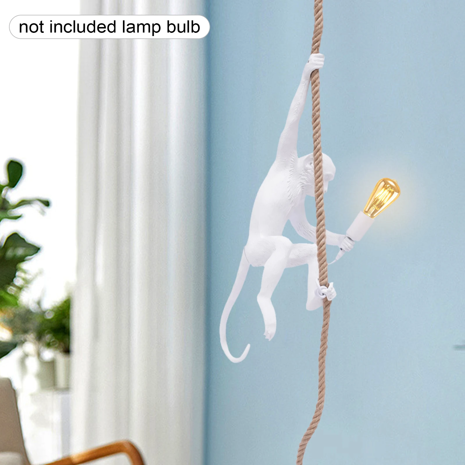 Vintage Resin Hemp Rope Monkey Pendant Light Chandelier Industrial Retro Edison Ceiling Pendant Lamp Fixture E27 for Bedrooms