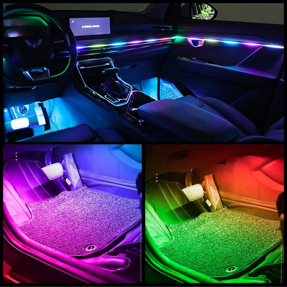 

Универсальные светодиодные симфонические RGB окружающие автомобильные фонари, акриловая полоса, украшение интерьера с дистанционным управлением через приложение, автоматическое внутреннее освещение