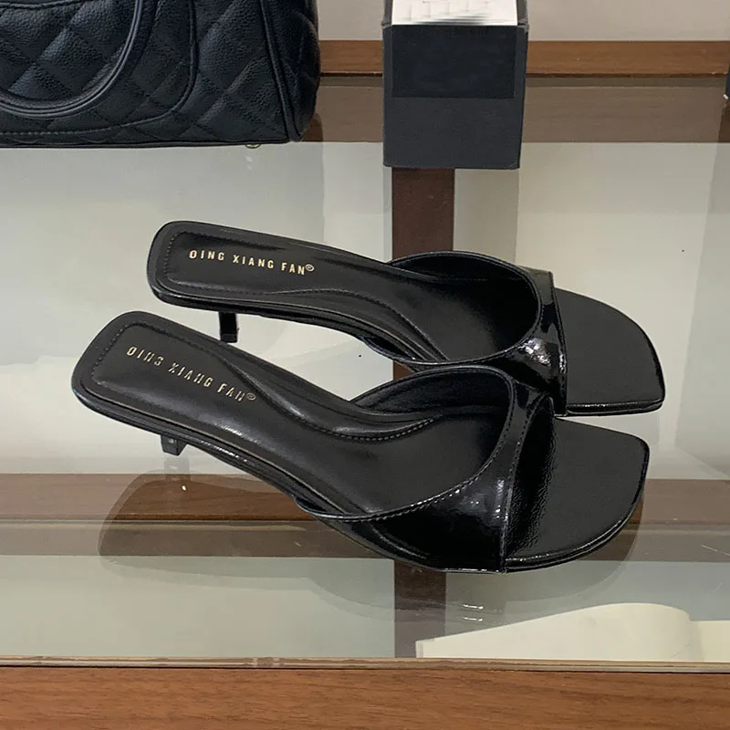 

New 2026 Summer Women Sandals Low Heel Shoes Female Slides Slippers Fashion Square Toe Elegant Ladies Heeled Sandals Shoes