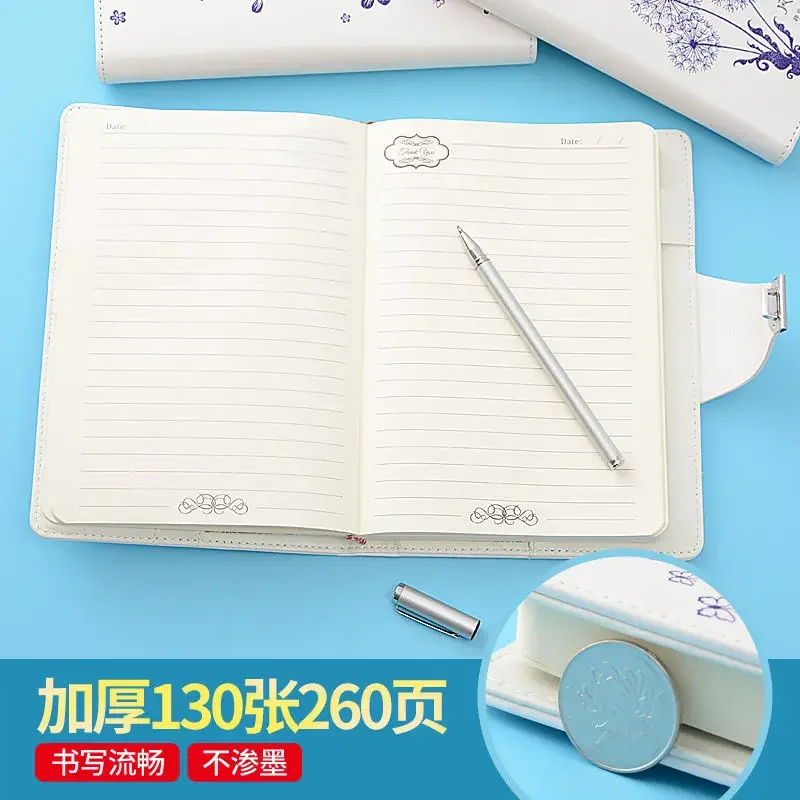 A5 Blue and White Notebook Ancient Style Code Diary with Lock Student Gift Notebook Thickening Stationery