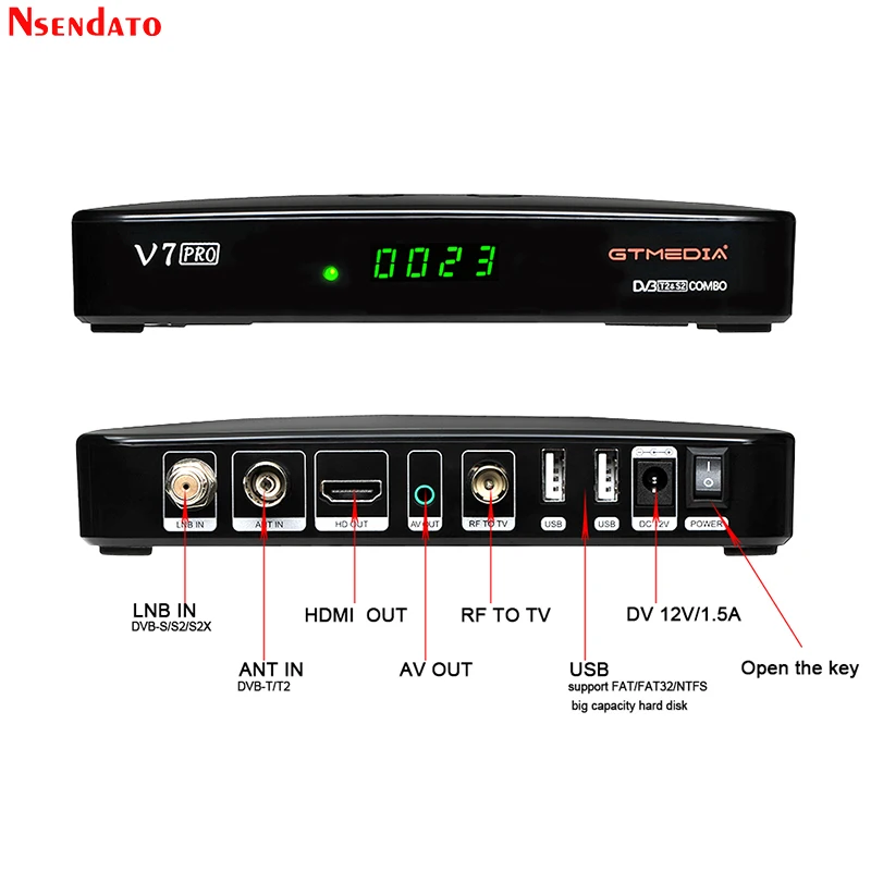 Gtmedia v7 pro combo Dvb-T2/s2 receptor de satélite (usb wifi) suport h.265 powervu biss chave ccam newam yout 1080p hd completo