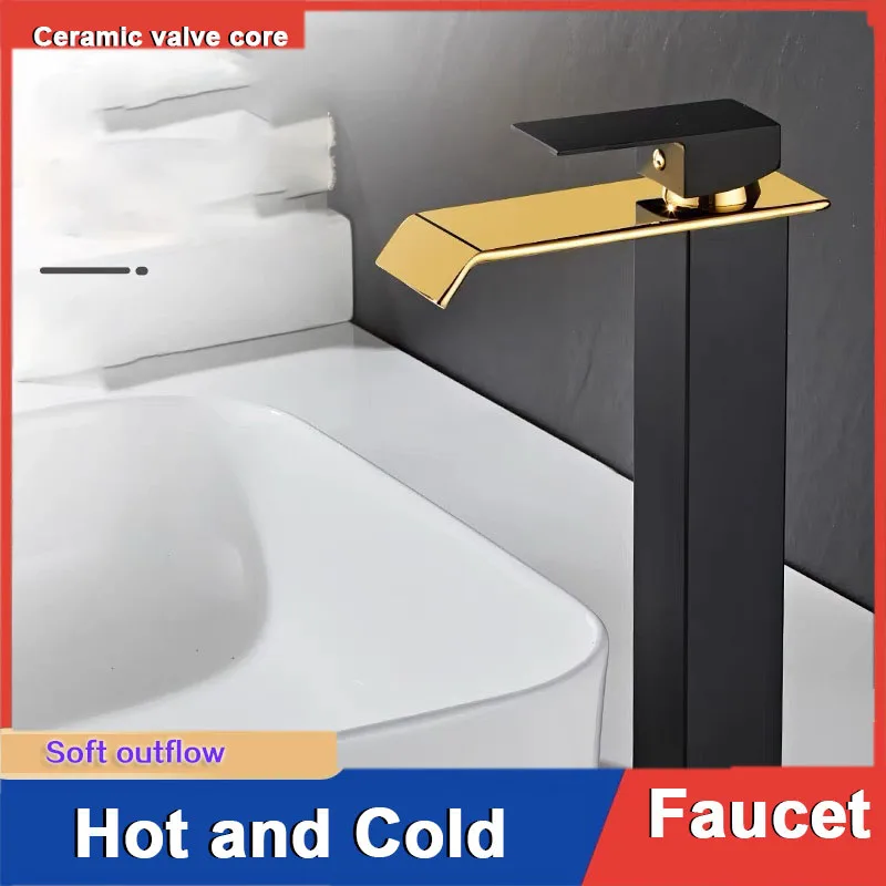 

Waterfall Faucet Black Gold Cabinet Bathroom Platinum Countertop Basin Washbasin Mixer Tap Bathroom Faucet Square