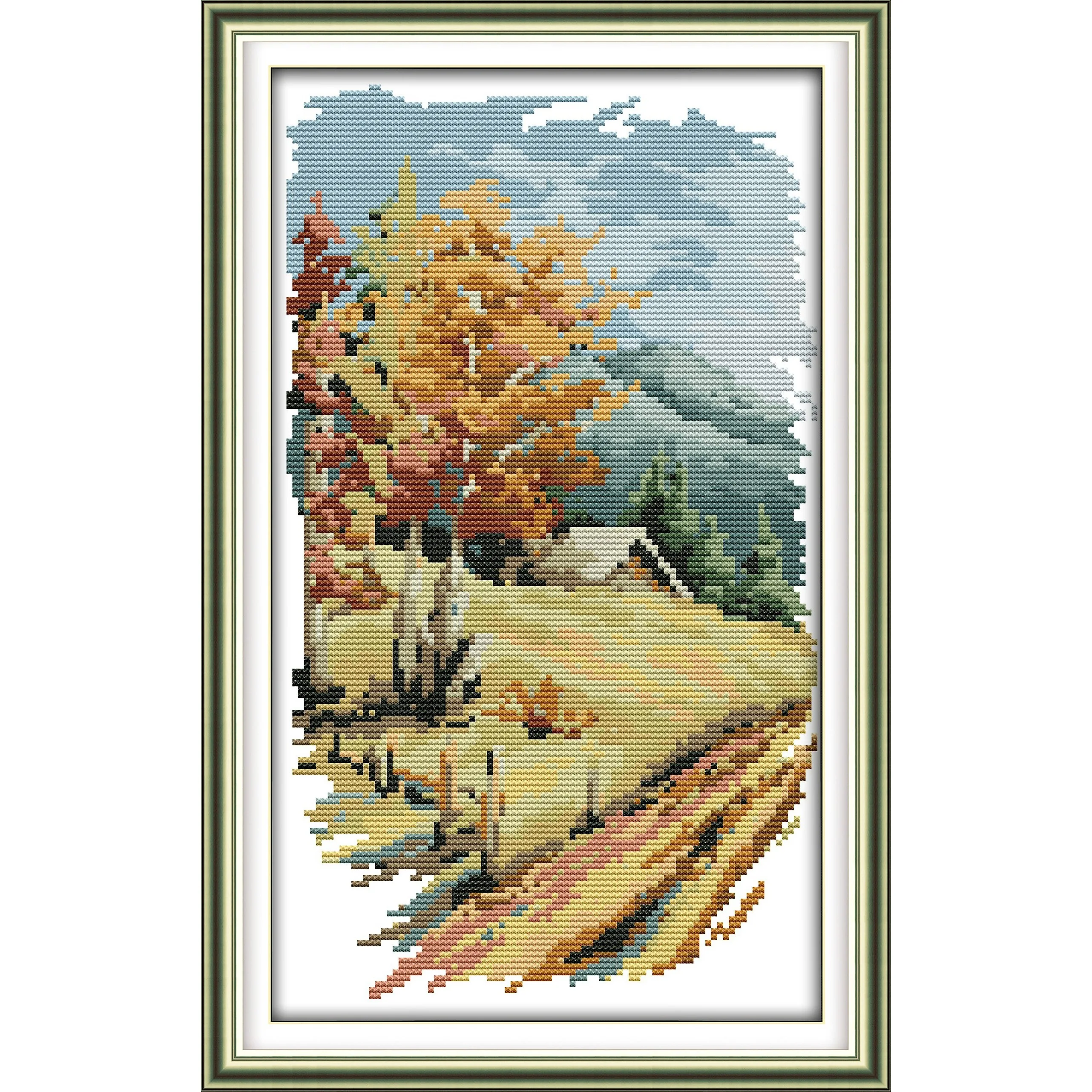 

Soulgift News Набор для вышивки крестом с предварительной печатью, штампованная ткань Аида с нитками DMC, набор для вышивания - Four Seasons осенью