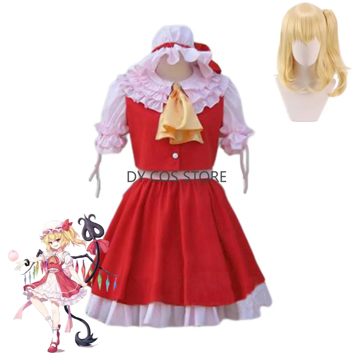 

Аниме игра Touhou Project Flandre Scarlet косплей костюм красная Лолита платье принцессы парик женский милый рождественский карнавальный костюм
