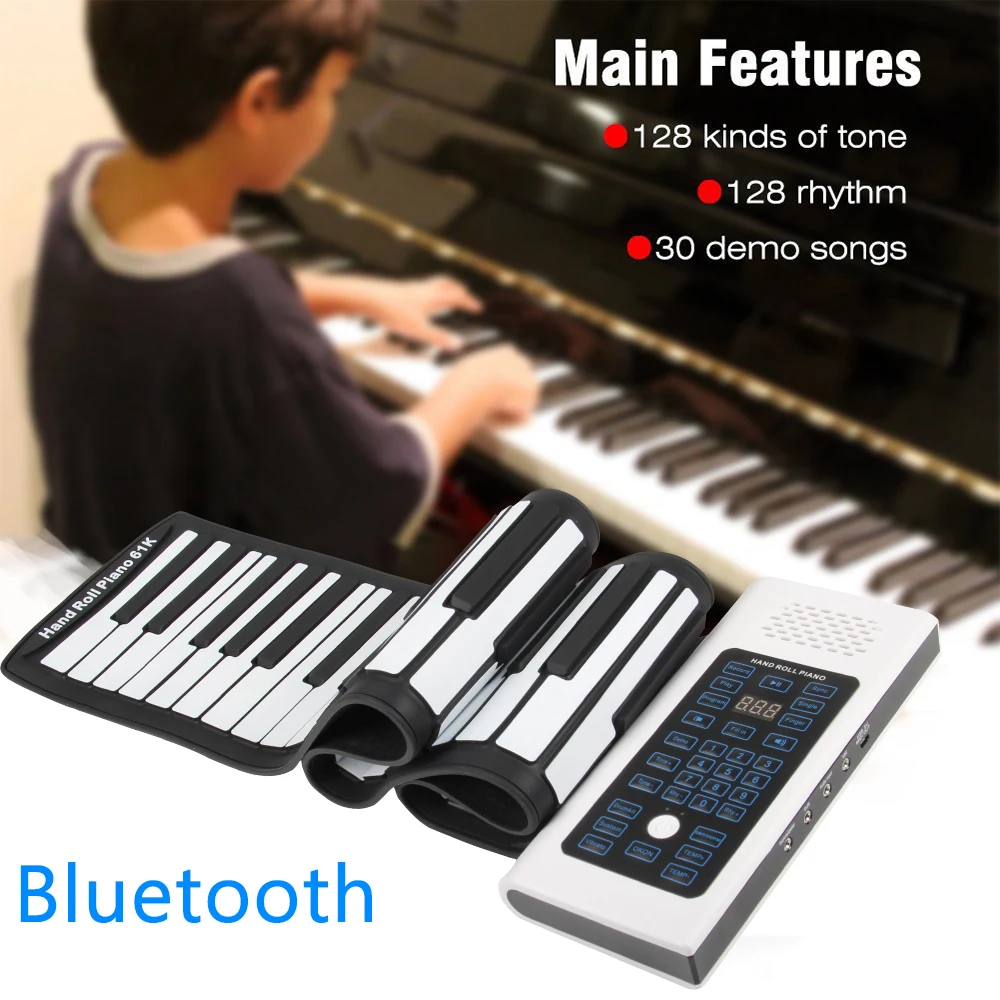 Portable BT Wireless 61 Keys Electronic Roll Up Piano with Built-in Speaker for Children Kids