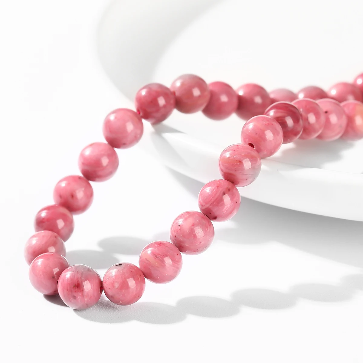 7A الحجر الطبيعي الأحمر الرودونيت حبة الجولة فضفاض خرزة مباعدة 4/6/8/10 مللي متر ل سوار ذاتي الصنع قلادة صنع المجوهرات الإكسسوارات 15"
