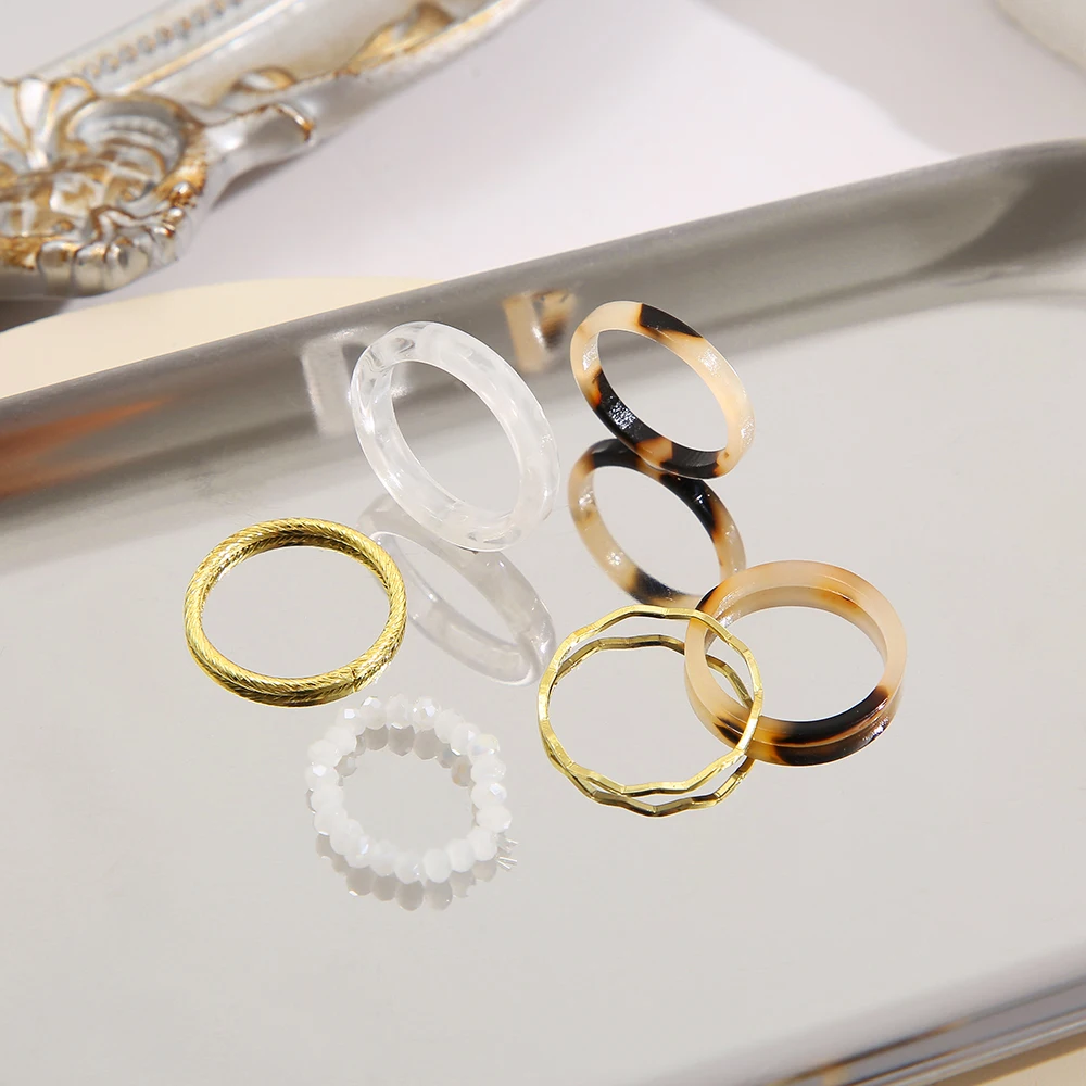 Vintage Acrylic Ring Colorful Rice Bead Rings For Women Exquisite Simple Finger Rings Joint Ring Set Fashion Trendy Jewelry Gift