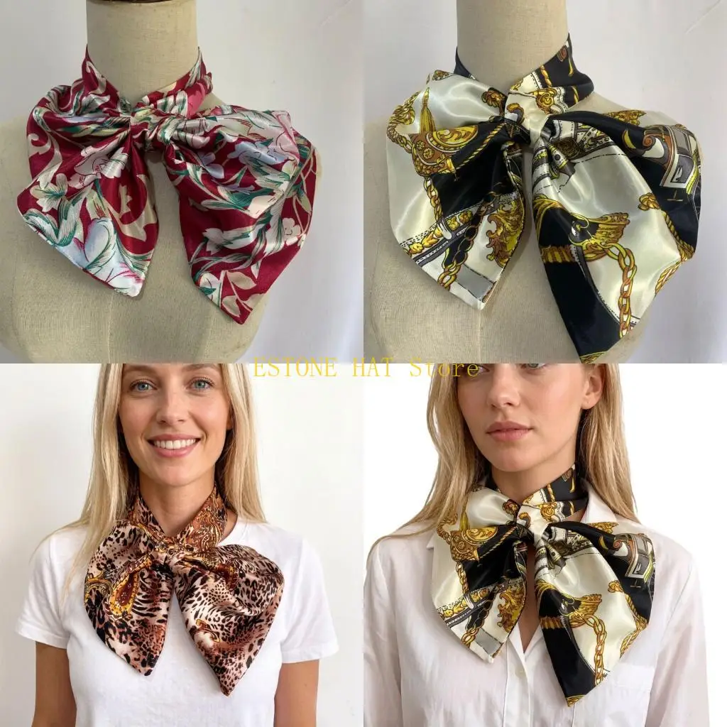 49MF Classy Leopard Print Scarf In Even Silk Component Multipurpose Wear Fashionable Faux Silk Scarf for Work Or Leisure Outfits