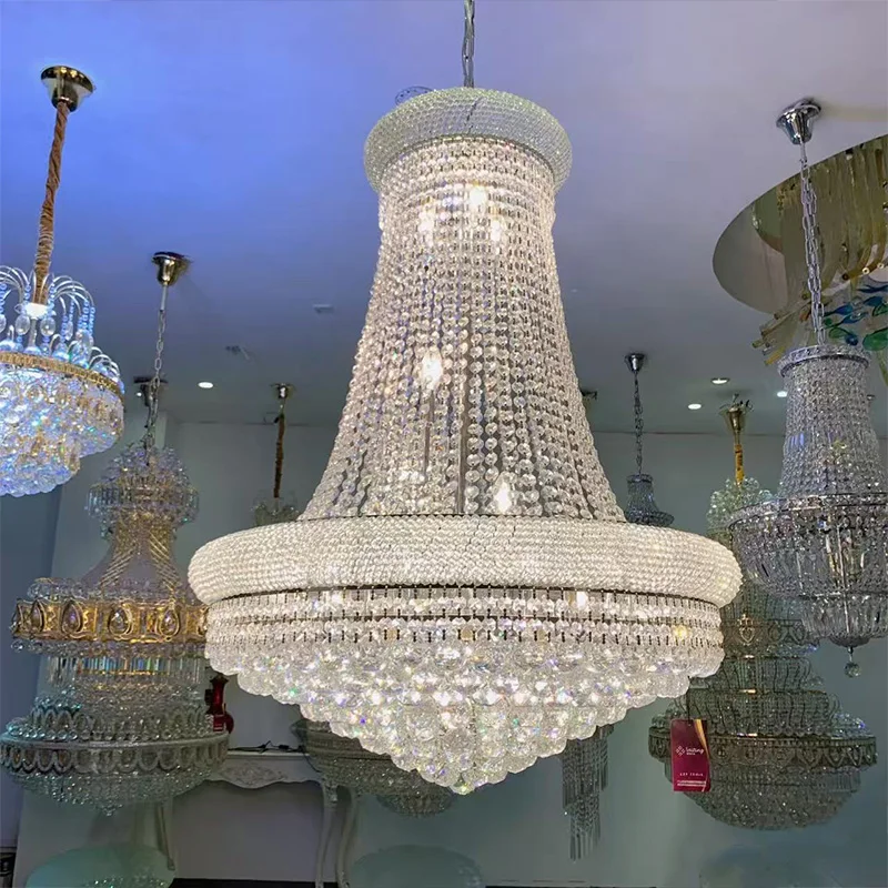

2025 New Multi Tier Crystal Chandelier Pendant Lamp Brass Gold Silver Round Dimmable Ceilings Lustre Design