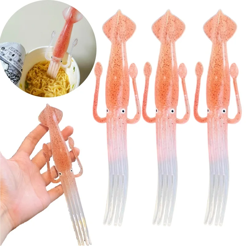Creative Cuttlefish Fork Playful Octopus Shape Japanese Dining Fork Fruit Dessert Ramen Fork Kitchen Tool Unique Food Fork