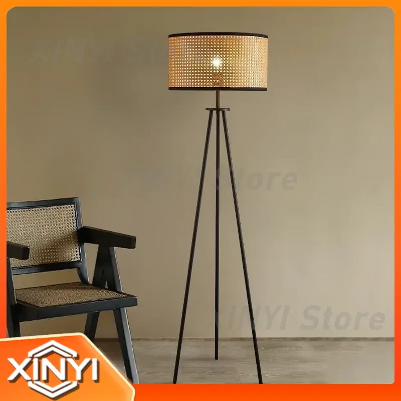Nordic Modern Floor Lamp for Bedroom Living Room Study Creative Designer Retro Wabi Sabi Sandy Wind Rattan Lamp