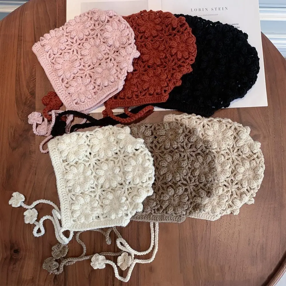 

Breathable Handmade Kids Knitted Hat Hollow Flower Crochet Beret Cap Bohemian Style Thin Princess Cap for Child Girls