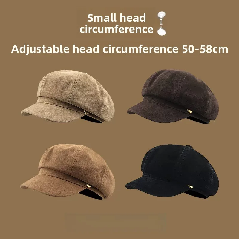 Women's Suede Beret Hat Octagonal Vintage Artistic Painter Cap British Style Versatile Low Profile Hat Autumn Winter Casual Wear
