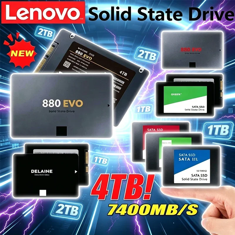 

Внешний твердотельный накопитель Lenovo 4 ТБ/2 ТБ для внутреннего жесткого диска, интерфейс SATA3, портативный высокоскоростной SSD для ноутбука