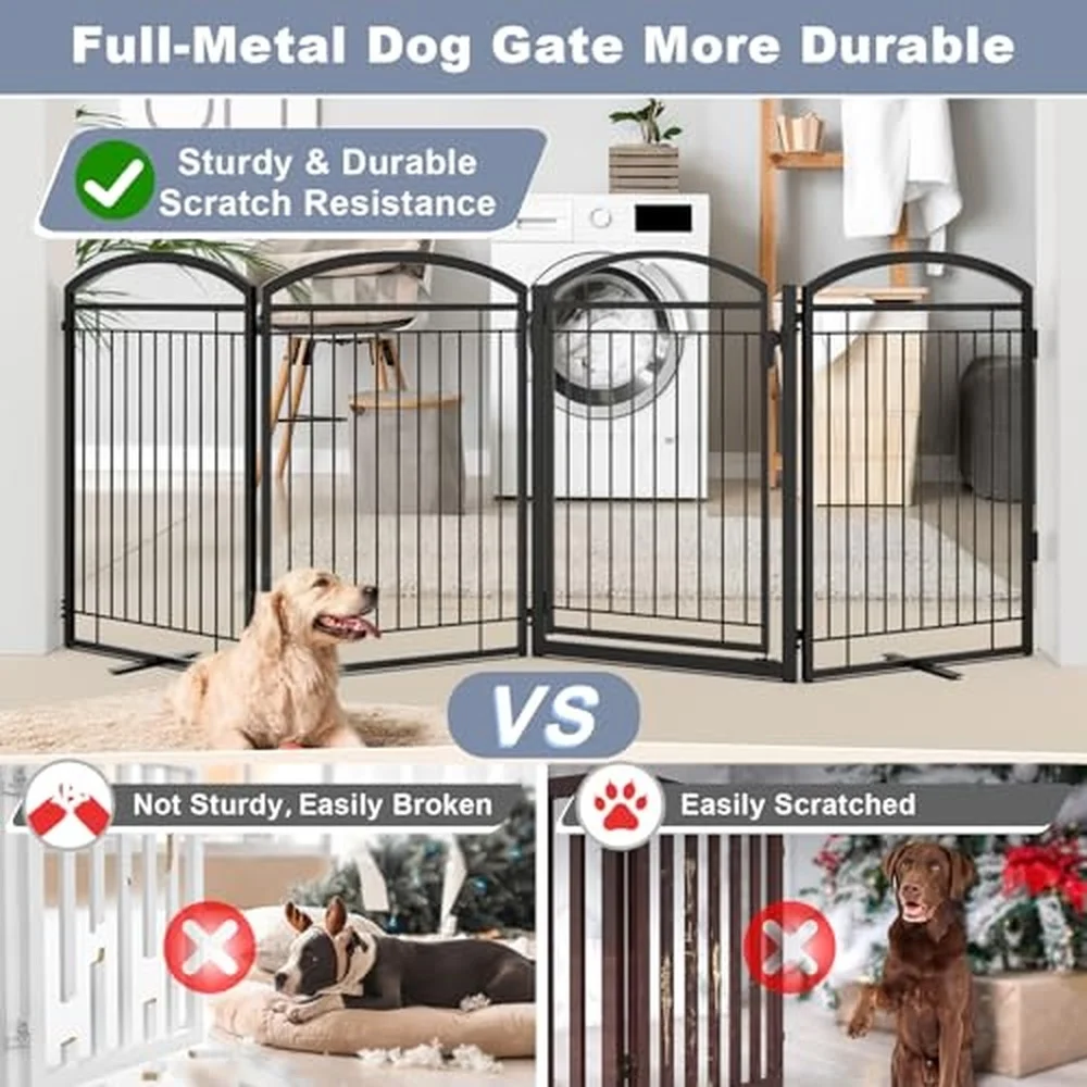 Full Metal Free Standing Dog Gate with Door for Outdoor Indoor 96'' Extra Wide 36'' Tall Dog Gates for Doorways Large