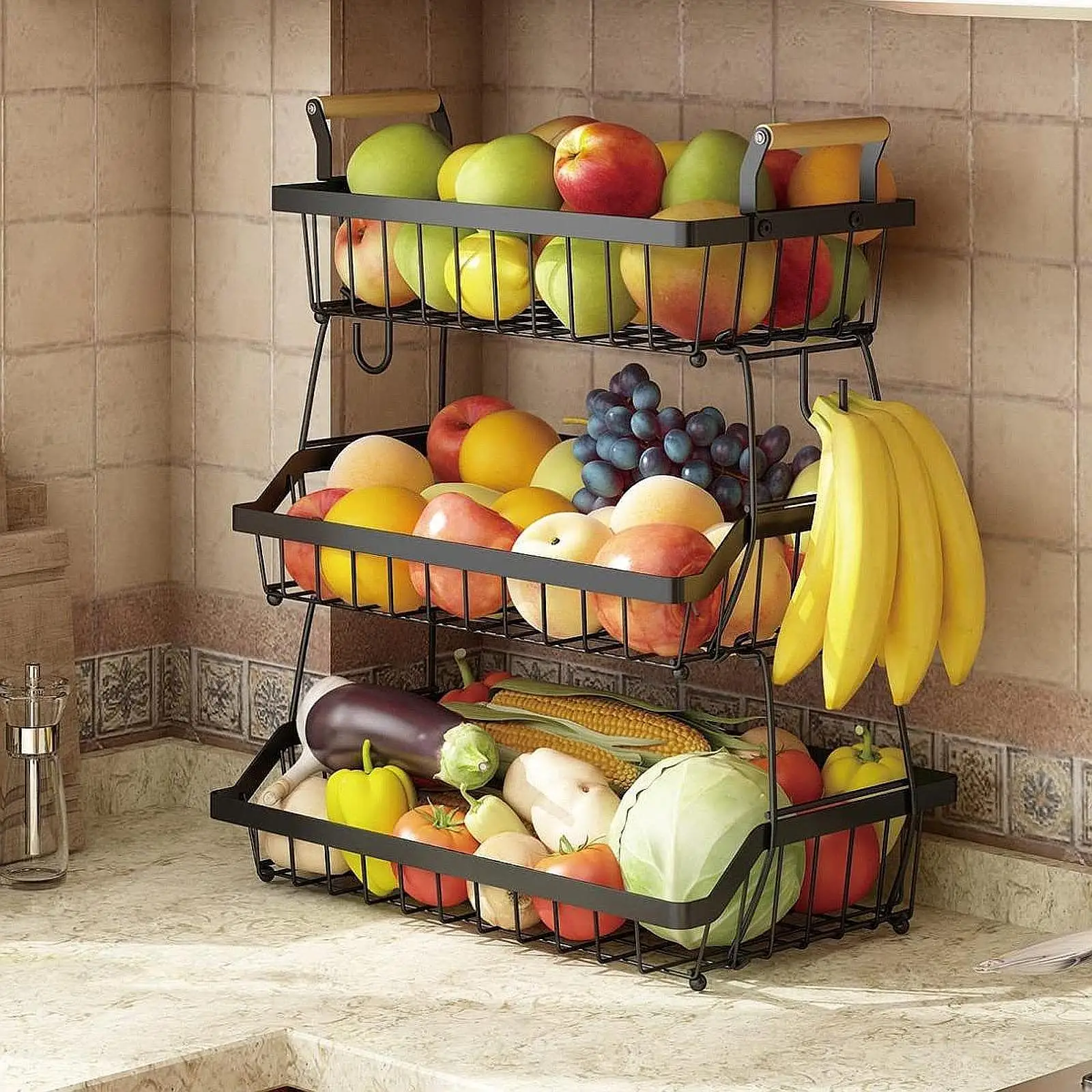 

Fruit Storage Basket,Snacks Serving Stand,Multi Tier Vegetables Holder,Fruit Storage Rack Decorative Basket for Party