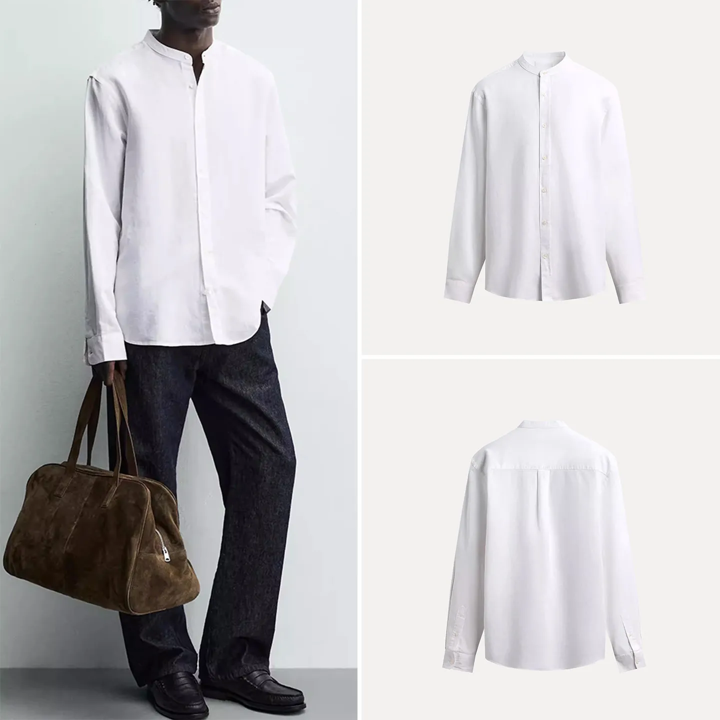 

Men's Spring 2026 New Loose Long Sleeve Shirt Casual Versatile Commuting Zhongshan Collar 100% Other Material Comfortable Fit
