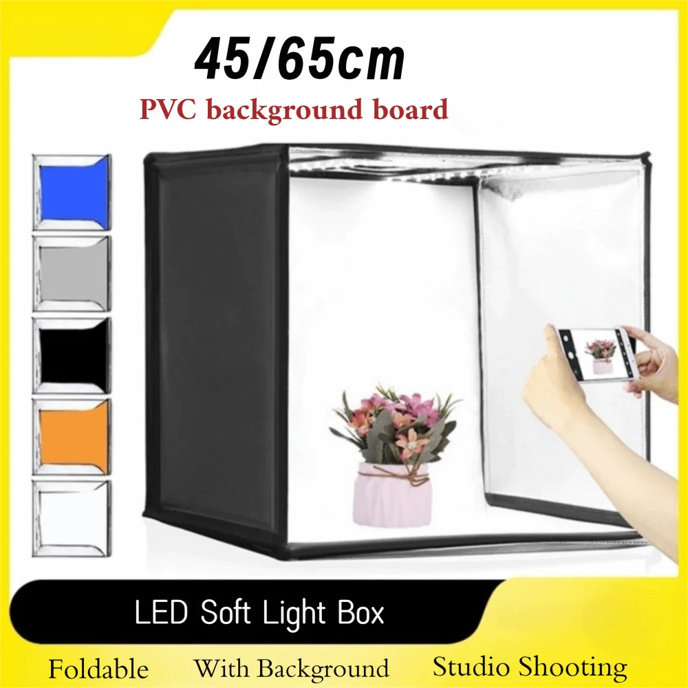 45/65 سنتيمتر LED صندوق إضاءة ناعم صغير مع خلفية التصوير صندوق الضوء حلقة ضوء مجلس طوي عكس الضوء سوفت بوكس
