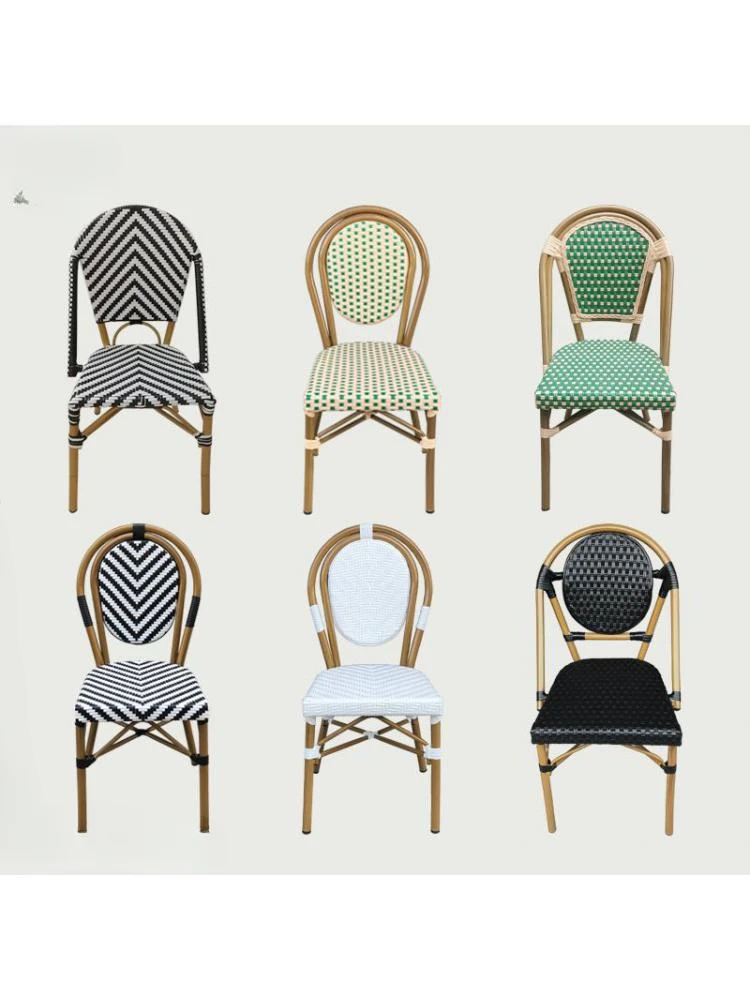 French Dining Chair Cafe Table Chair Nordic Rattan Chair Retro Back Stool Balcony Leisure Rattan Courtyard Outdoor