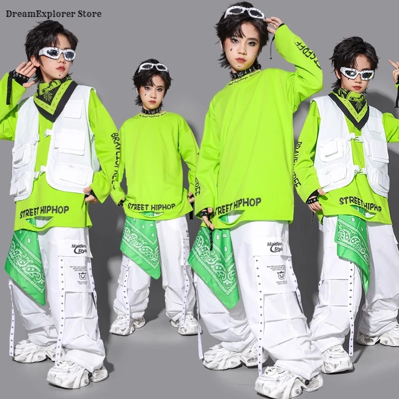 

Модный свитшот в стиле хип-хоп для мальчиков, жилет, штаны-карго для уличных танцев, костюмы-карго для девочек, K-pop, джазовые костюмы, комплекты детской одежды, детская уличная одежда