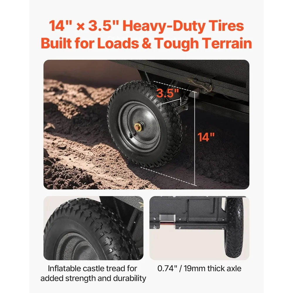 10 أقدام مكعبة ومقطورة ATV شديدة التحمل بسعة 500 رطل مع ميزة عربة تفريغ، وعربة أدوات قابلة للقطر من الفولاذ #6