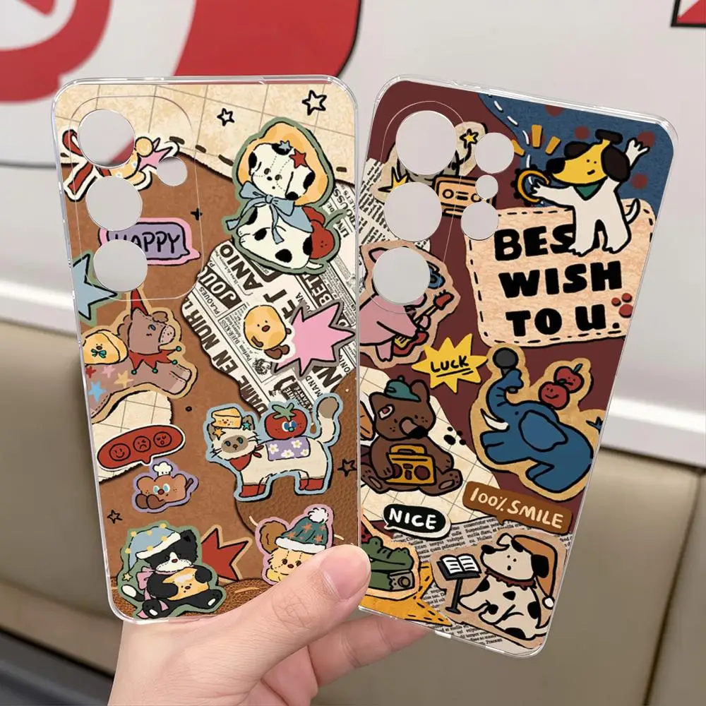 Retro Cute Animals Phone Case For Samsung S26 S25 S24 S23 S22 Ultra Plus FE A55 15 16 4G 5G Shockpoof Transparent Cover