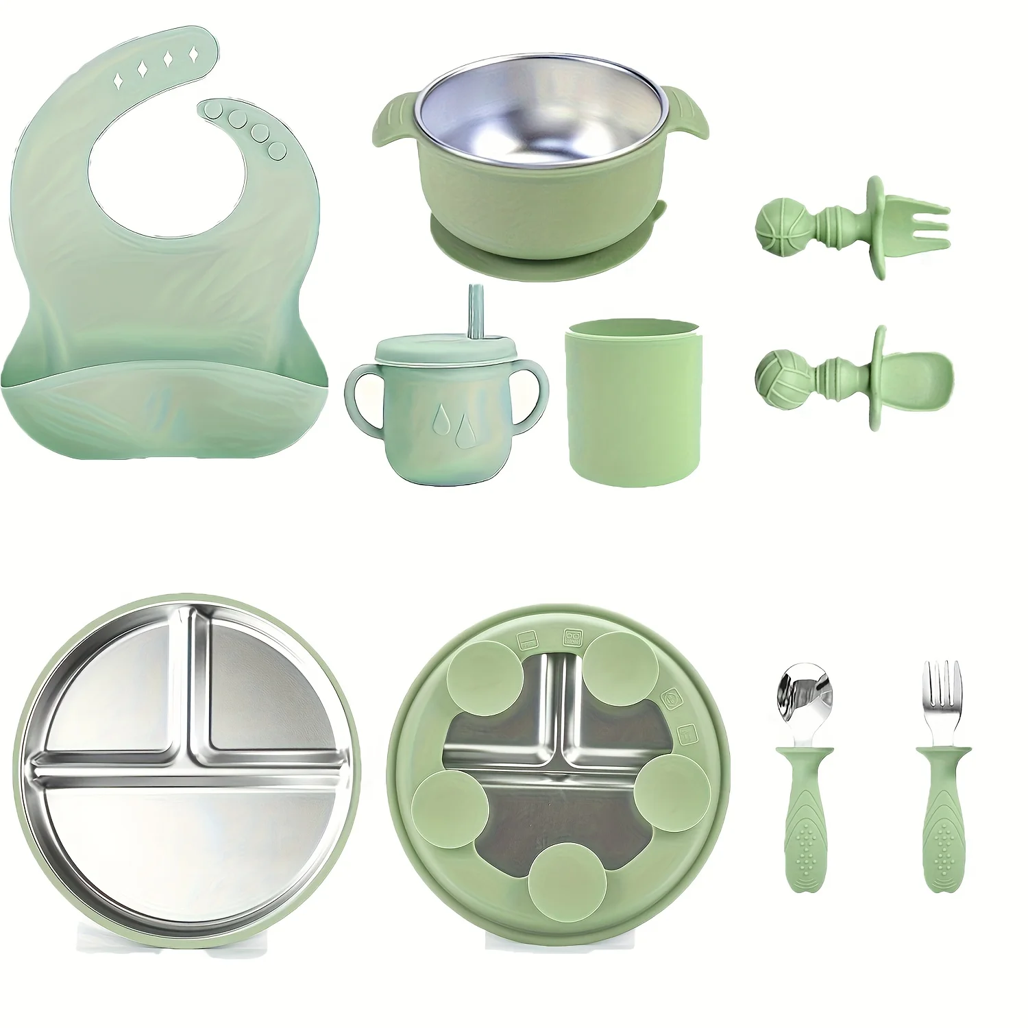 Kindergeschirrset aus Edelstahl und Silikon, hochtemperaturbeständig, leicht zu reinigen, Weihnachtsgeschenk