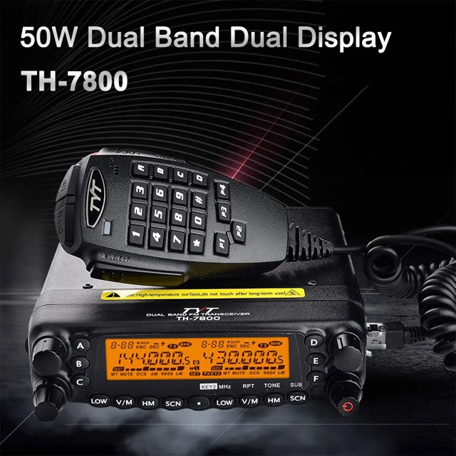 TYT TH-7800 Mobile Radio Station 136-174MHz 400-480MHz Dual Band Two Way Radios HF VHF UHF Transceiver 50W Car Radio