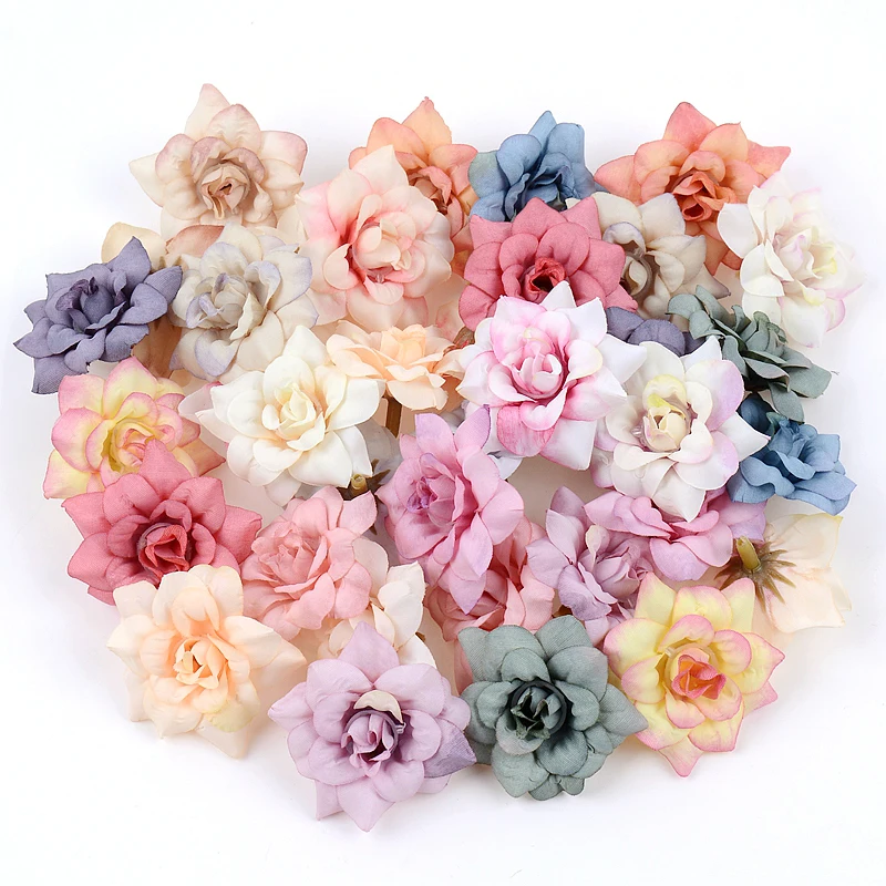 10Pcs Artificial Flower 4.5cm Silk Rose Head For Wedding Home New Year Decoration DIY Garland Scrapbook Gift Box Craft Flowers