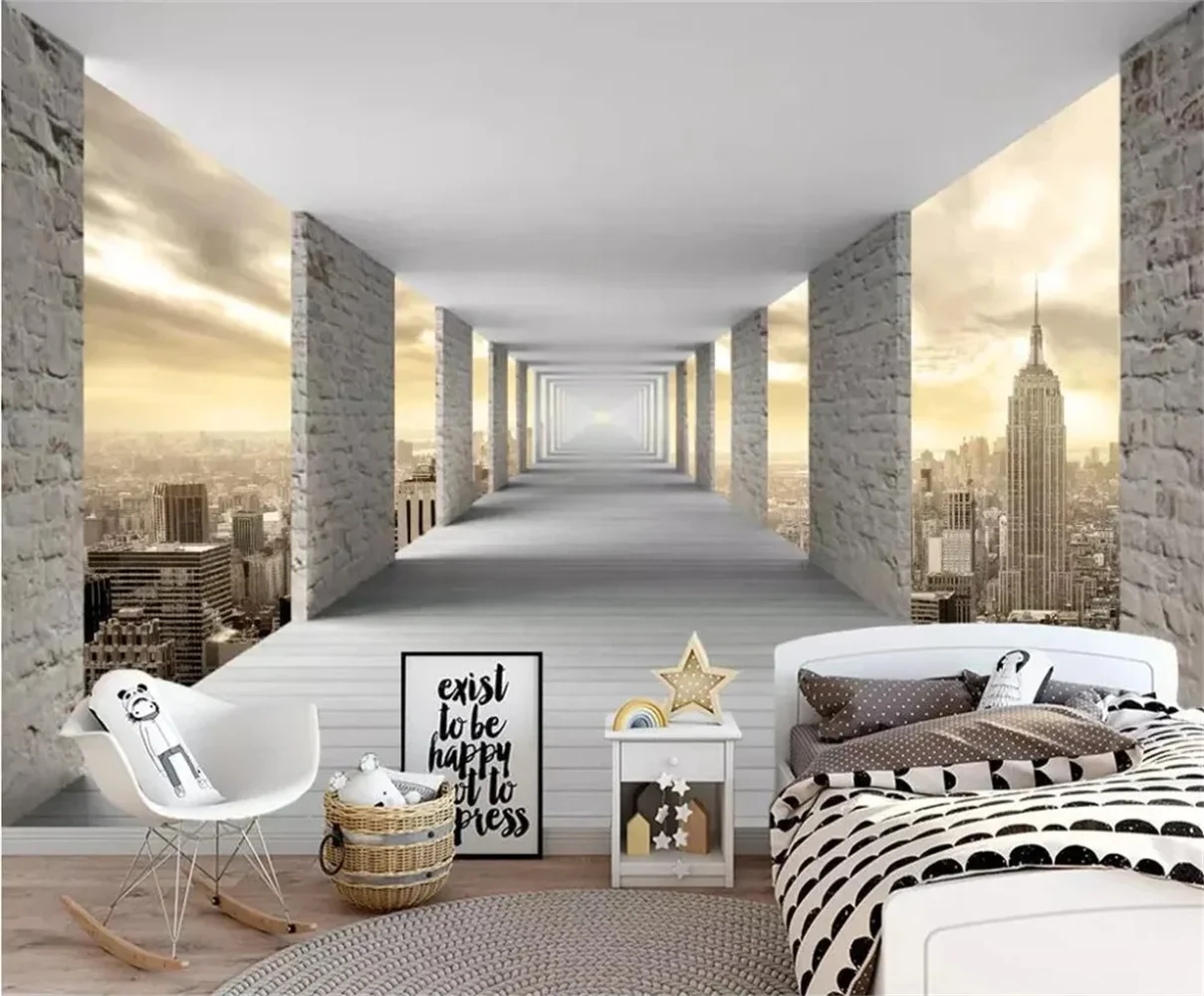 Modern Simple Mural Wallpaper 3D Stereo Geometry City Building Photo Wall Paper Personality Creative Living Room