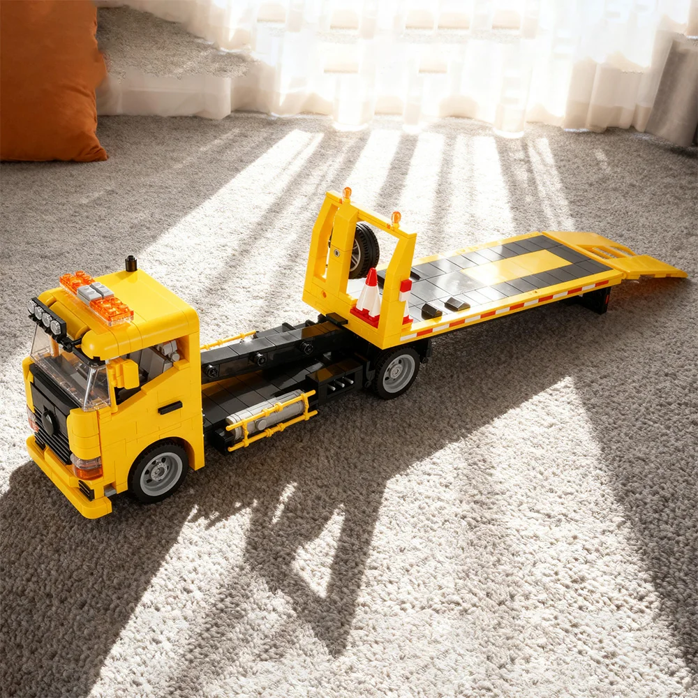 

Creative Kids Building Blocks 838PCS Heavy-Duty Tow Truck Sets MOC Road Trailers Rescue Truck Christmas Gift Toys For Childrens