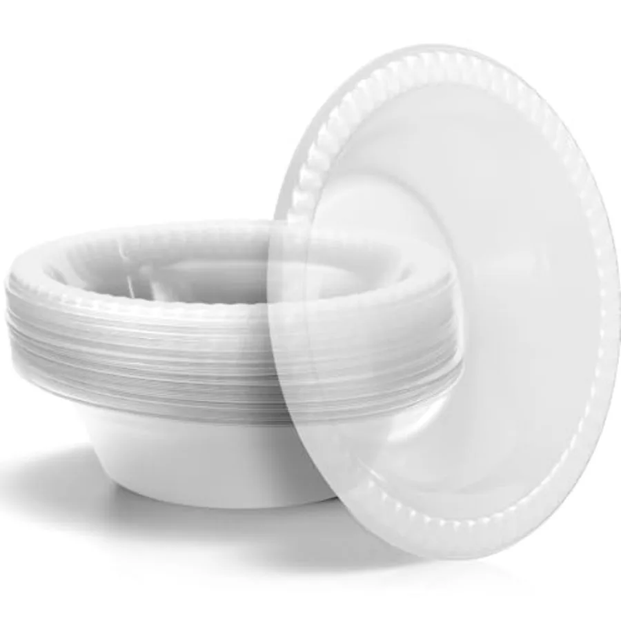 30 Pack 12 oz Disposable Plastic Bowls Dessert, Ice Cream, Salad, Soup Serving Cups for Party, Picnic, Food Snacks