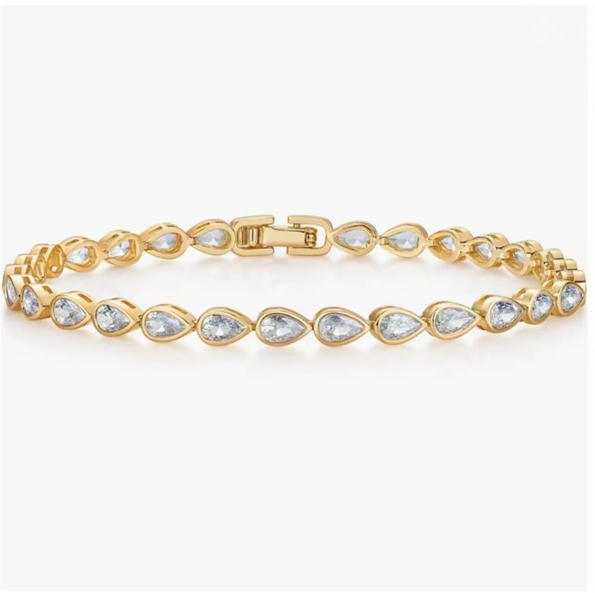 0.5CT 1CT Full Diamond Bracelet in 925 Sterling Silver Plated with 18K Gold, Moissanite Emerald Teardrop Heart Shape - Custom