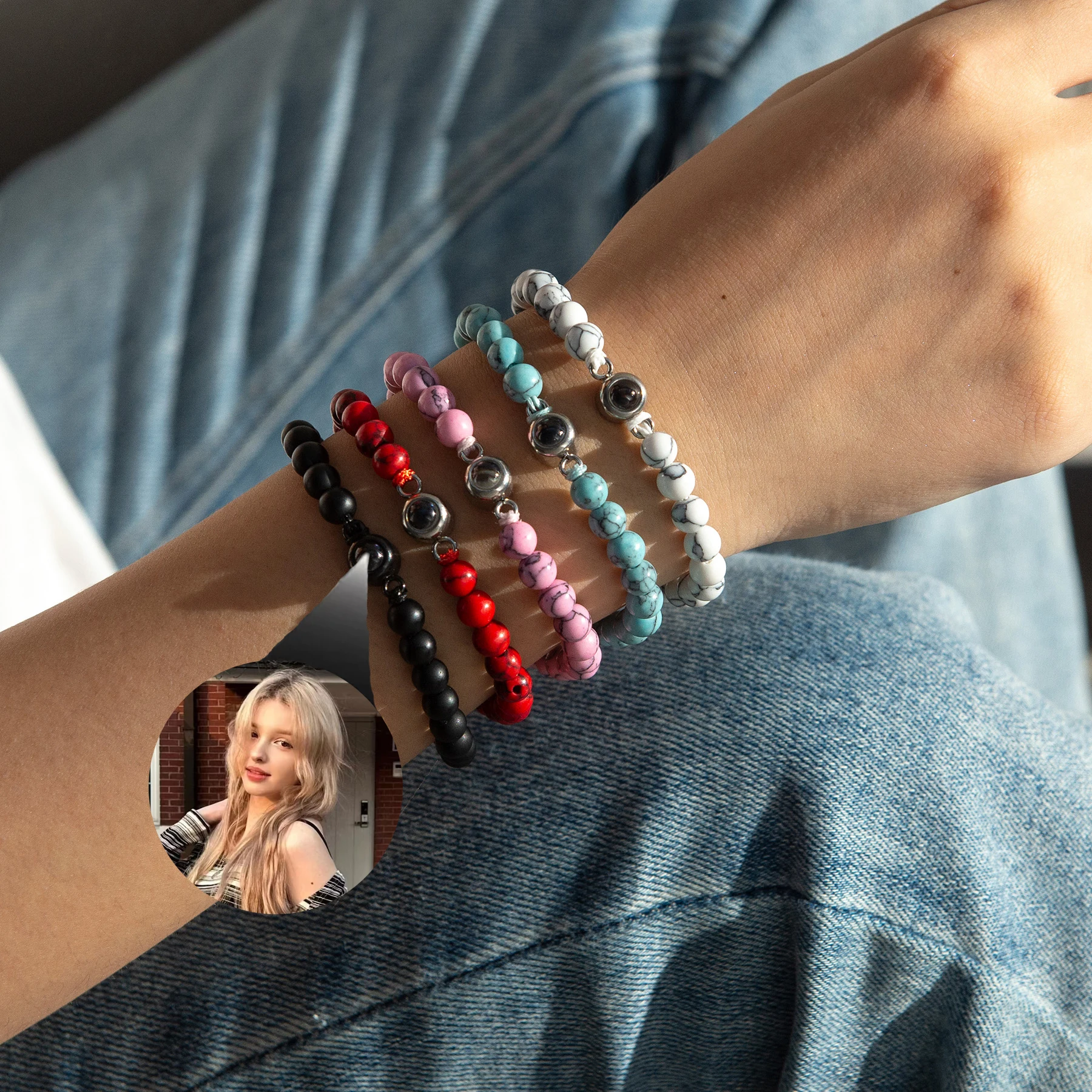 Onlyfans Customized Colourful Turquoise Bracelet for Women Men Personalized Projection Photo Bracelet Christmas Gift Accessories