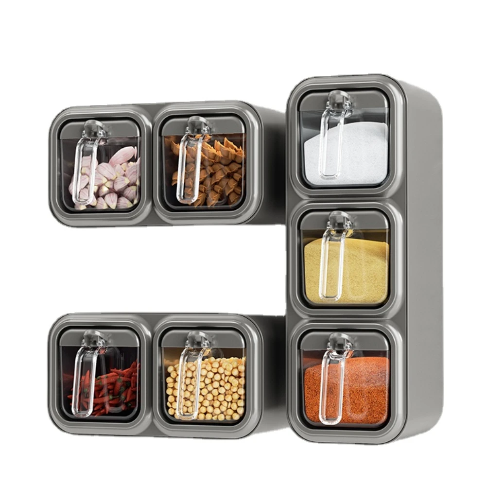 

Seasoning Box Household Kitchen Wall-Mounted Salt MSG Seasoning Jar Salt/Seasoning Can Spice Storage Box Combination Set Bottle