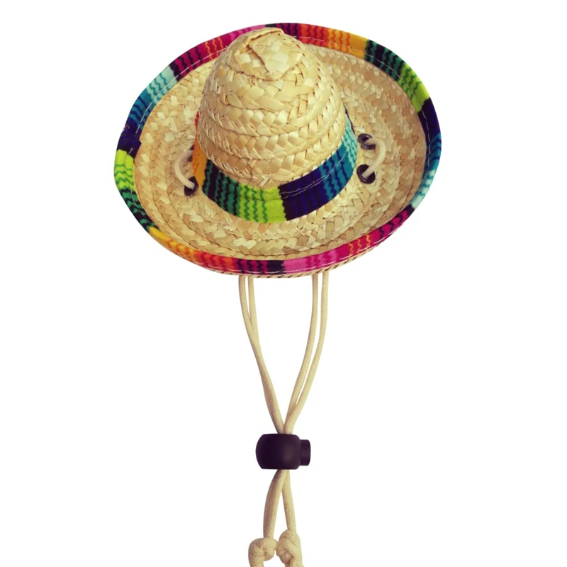 Chapéu de sol tecido palha para animais, Boné bonito do gato, Sombrero mexicano, Pet Shop, Acessórios para cachorros