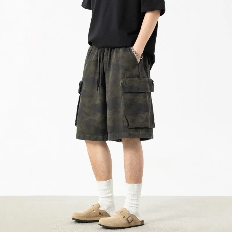 Retro Camouflage Tooling Shorts Men's Summer Big Pocket Trendy Pants Outdoor Sports and Leisure Five-point Pants