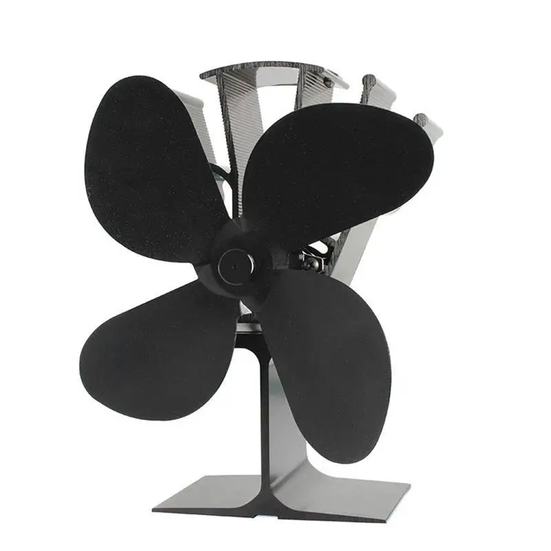 Fireplace Fan Black Leaves Aluminum Alloy Stove Fireplace Four Leaves Home Heating Warming Precise Fit Lightweight Stove Fan