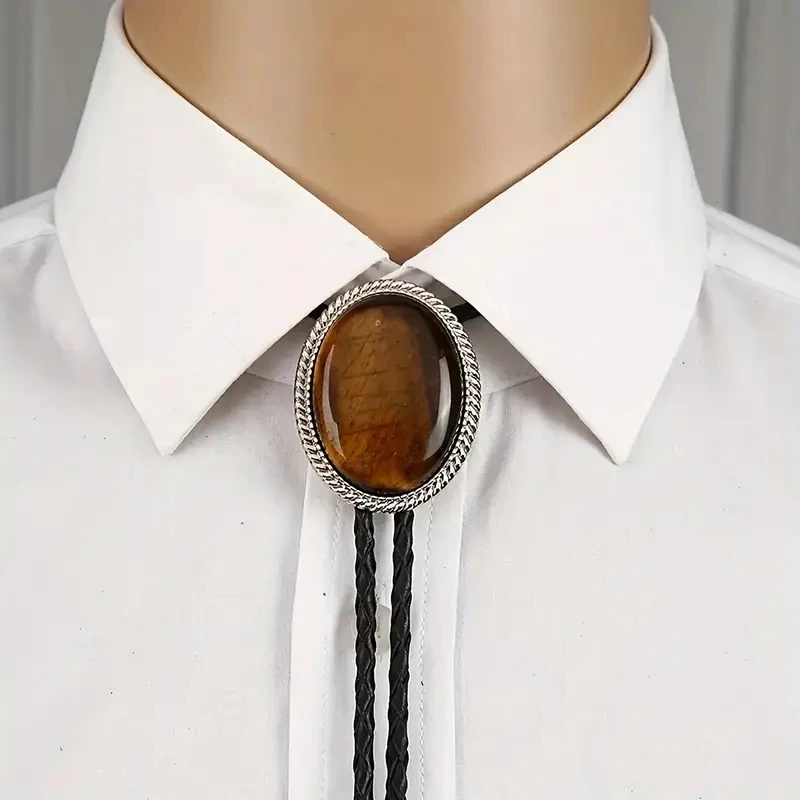 New fashion twist pattern big stone bolo tie