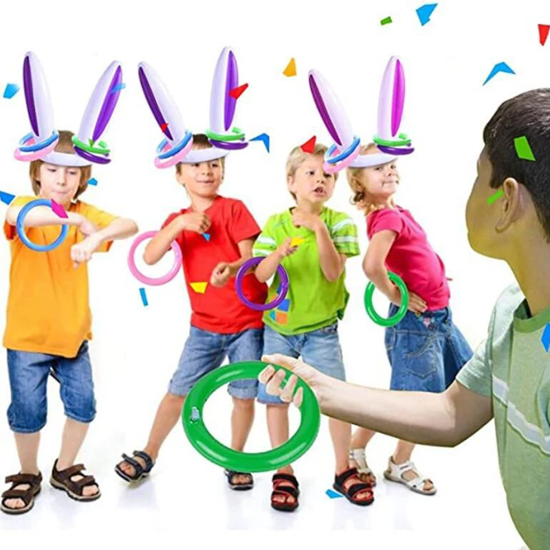 Bunny Ears Inflatable Ring Toss Party Games Kids Holiday Birthday Activity Social Indoor Outdoor Parent-child Interaction Toys