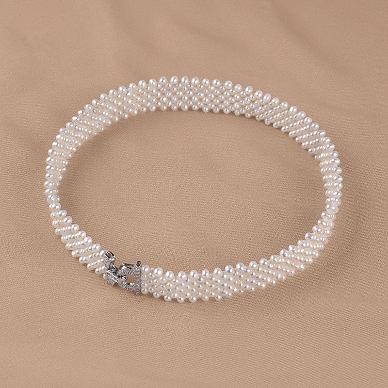 3-4mm round flawless vintage fashion design nature freshwater Pearl necklace for Women Girl's choker jewelry