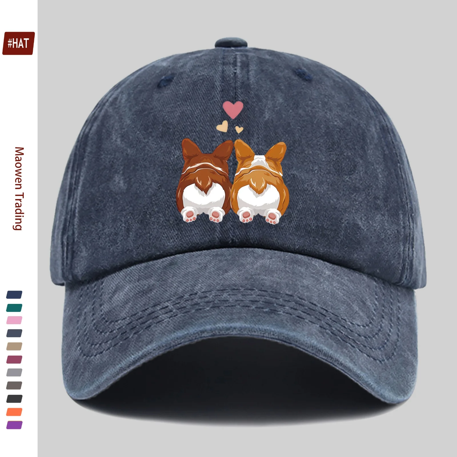 1pc Heart-Shaped Corgi Silhouette Printed Baseball Cap, Pet Print Design Golf Hat, Home Leisure Decor Hat, Comfortable Lightweig