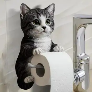 3D kočka ve tvaru držáku na toaletní papír z pryskyřice, realistický nástěnný stojan na role, jednoduchá instalace, multifunkční 8 nejlepší prodej držák kočičí toalety - №7
