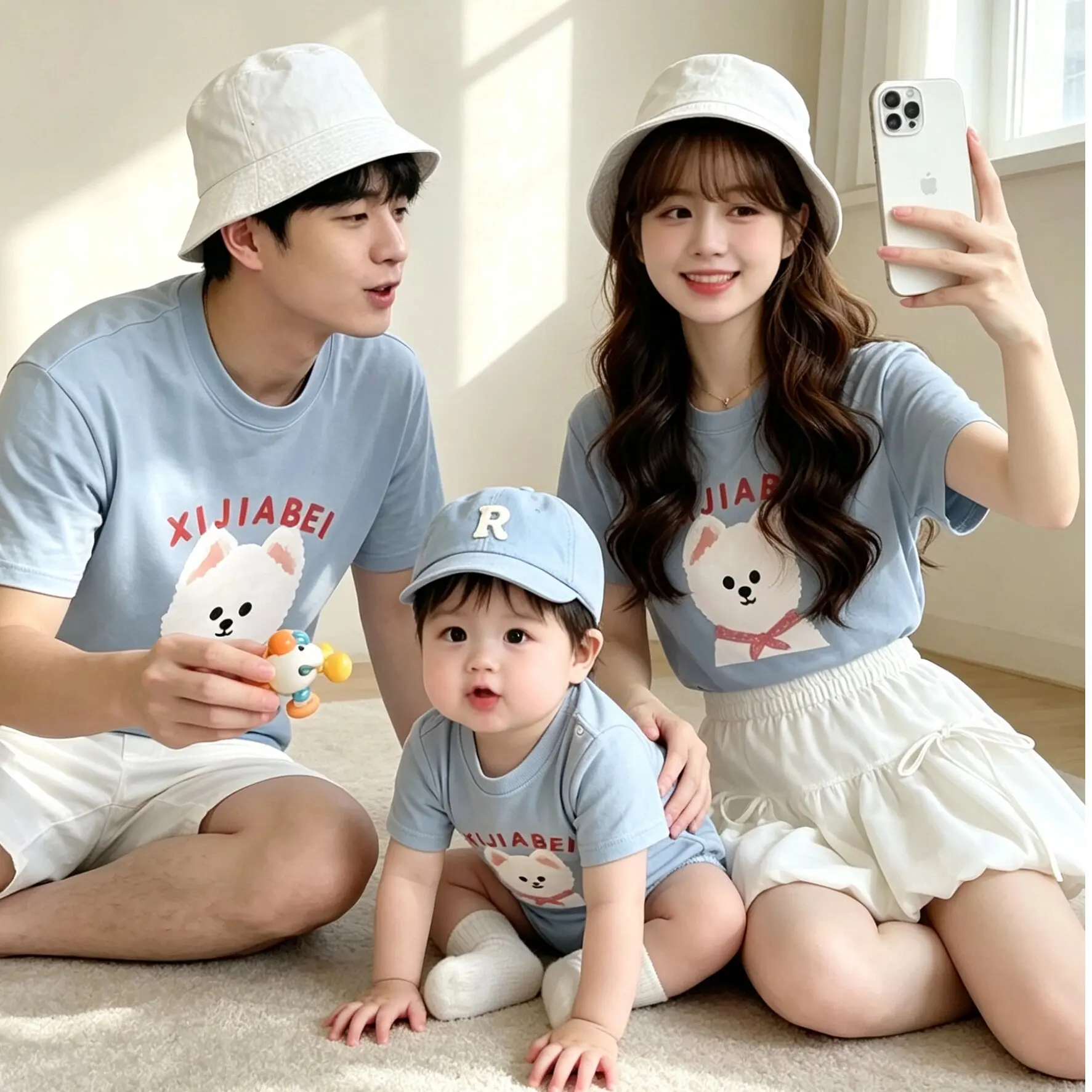 

Summer Family Matching Outfits Cute Bear Print Short Sleeve T-Shirts & Baby Bodysuit Set for Mom Dad Newborn Casual Loungewear