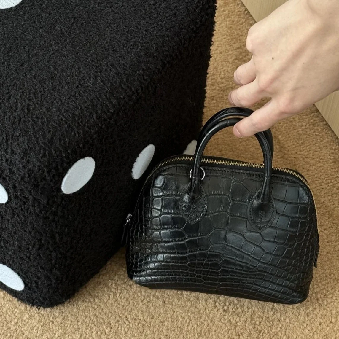 Genuine Leather Handbag Bags Black Crocodile Leather Zipper Single Shoulder Crossbody Underarm Casual Fashion Office Women Lady