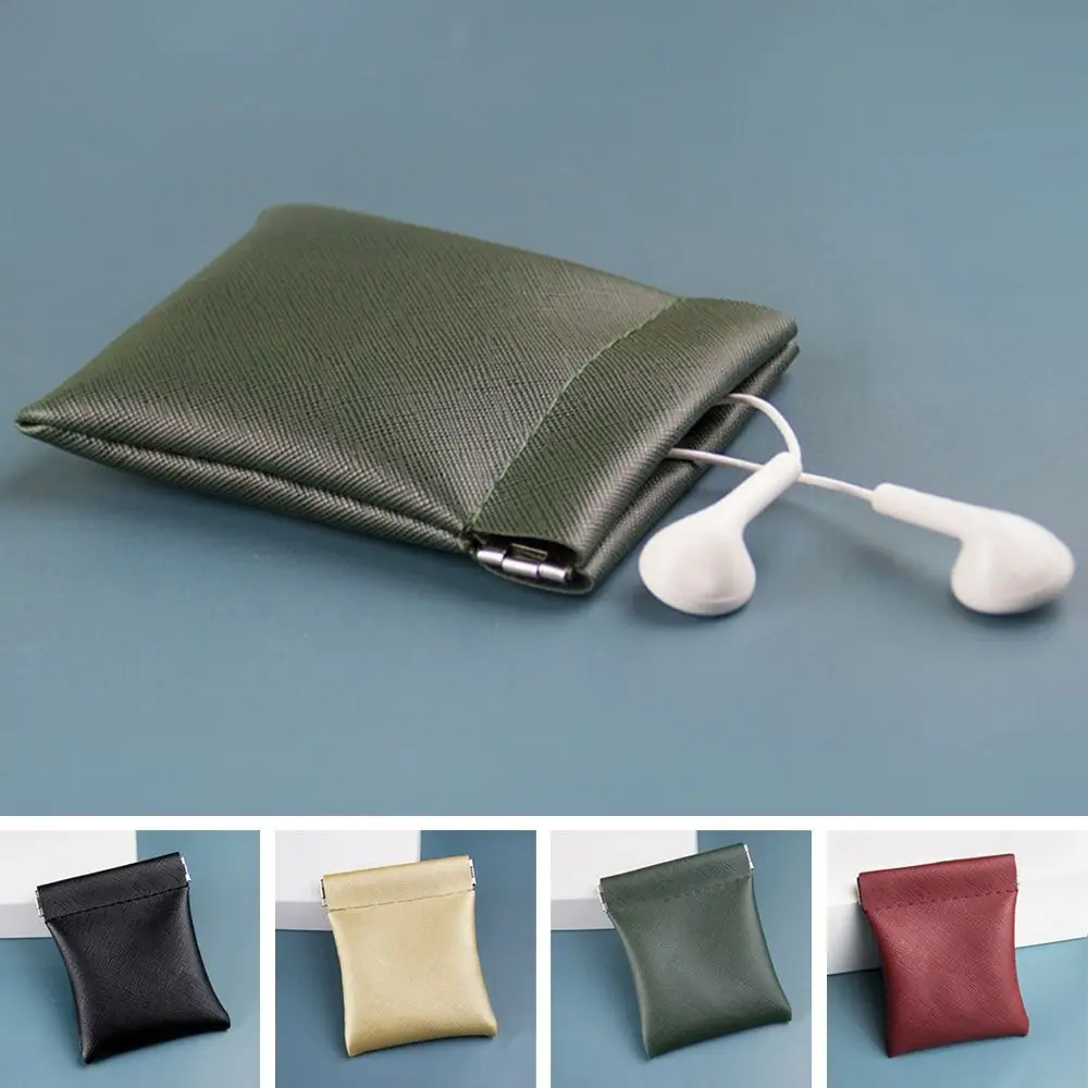 Portable PU Leather Earphone Wire Bag Solid Mini Money Bag Wallet Pouch Unisex