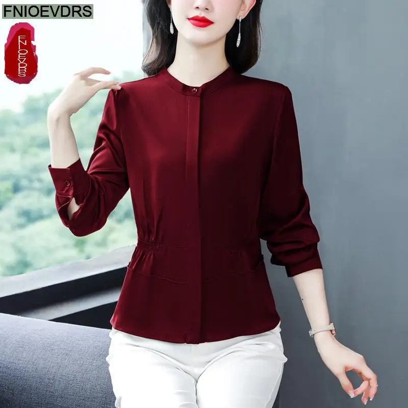 Office Lady Shirts 2023 Fall Autumn Basic Wear Work Women French Design Solid Long Sleeve Button Shirt Purple Tops Blouses