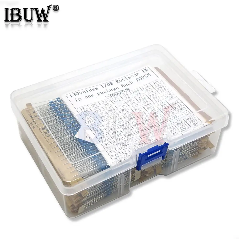 130 Values 1/4W 1/6W 1/2W 1W 2W 1% Metal Film Resistors Assorted Pack Kit Set Lot Resistors Assortment Kits Fixed resistor 10k